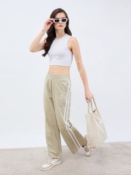 Styli - Women Wide Leg Pant Print With Side Hem Strap Details Elasticated