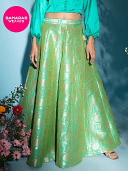 Gajra Gang - Banaras Turquoise Brocade Skirt GGSRT02