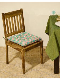 Fabindia - Teal Cotton Floral Printed Roma Chair Pad
