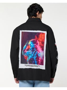 Bewakoof - Official Nasa Men's Jet Black Graphic Printed Oversized Shirt