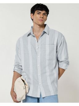 Bewakoof - Men's Grey Striped Oversized Shirt