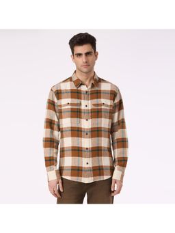 Pepe Jeans - Men Brown Check Flannel Full Sleeve Shirt