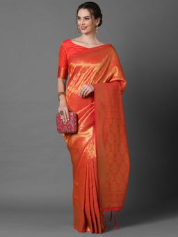 Akhilam - Peach Party Wear Kanjivaram Silk Woven Design Saree with Unstitched