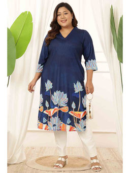 Amydus - Plus Size Floral V Neck Kurta
