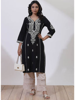 Lakshita - Black Kurta With Rice Stitch Embroidery