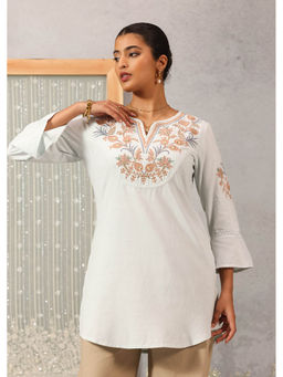 Lakshita - White Cotton Tunic with Floral Embroidery