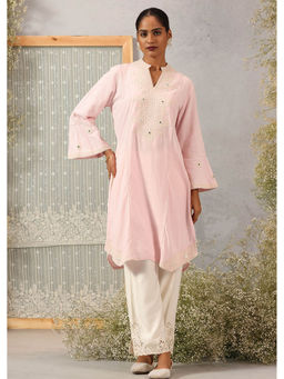 Lakshita - Pink Mid-length Cotton Kurti for Women with Embroidery