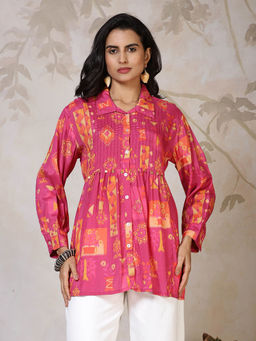 MEENA BAZAAR - Magenta Printed Cotton Tunic