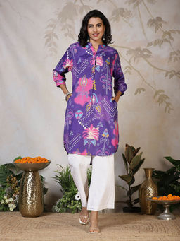 MEENA BAZAAR - Purple Printed Cotton Kurti