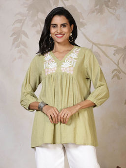 MEENA BAZAAR - Green Printed Cotton Tunic