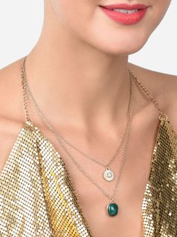 Zaveri Pearls - Green Stone Contemporary 2 Layers Necklace & Chain-ZPFK15162