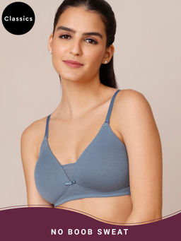 Nykd by Nykaa - Breathe Cotton Triangle Cup Padded Non Wired T-Shirt Bra NYB003 Light Blue
