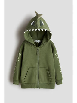 H&M - Boys Green Appliqued Zip-Through Hoodie