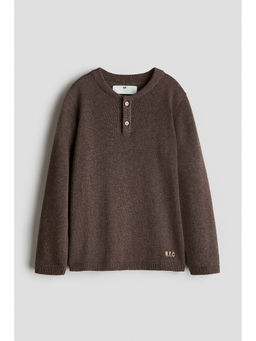 H&M - Boys Brown Waffle-Knit Henley Jumper