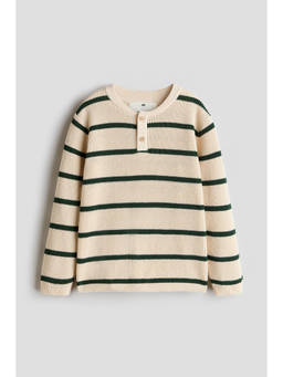 H&M - Boys Beige Waffle-Knit Henley Jumper