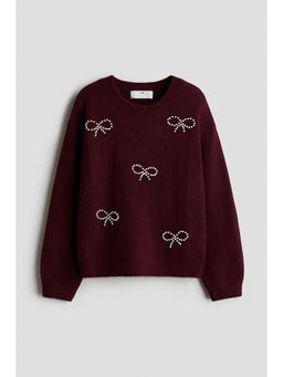 H&M - Girls Red Loose-Fit Motif-Detail Jumper