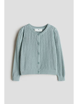 H&M - Girls Turquoise Pointelle-Knit Cotton Cardigan