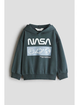 H&M - Boys Turquoise Print-Motif Hoodie