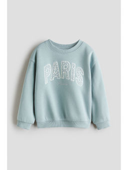 H&M - Girls Turquoise Motif-Detail Brushed-Inside Sweatshirt