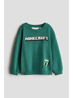 H&M - Boys Green Printed Brushed-Inside Sweatshirt