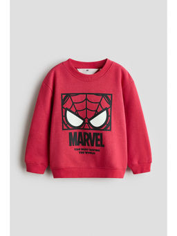 H&M - Boys Red Printed Brushed-Inside Sweatshirt