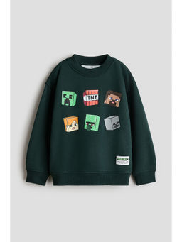 H&M - Boys Green Printed Brushed-Inside Sweatshirt