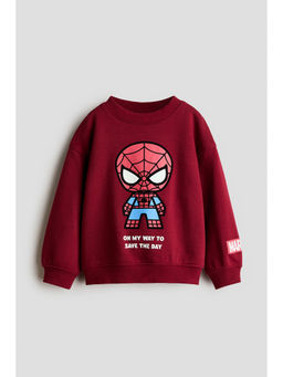 H&M - Boys Red Printed Brushed-Inside Sweatshirt