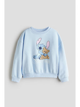 H&M - Girls Blue Printed Brushed-Inside Sweatshirt