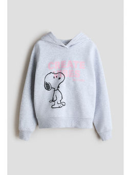 H&M - Girls Grey Oversized Printed Hoodie