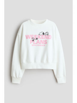 H&M - Girls White Print-Motif Brushed-Inside Sweatshirt