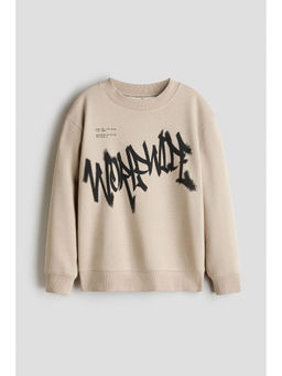H&M - Boys Beige Motif-Detail Brushed-Inside Sweatshirt