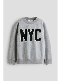H&M - Boys Grey Motif-Detail Brushed-Inside Sweatshirt