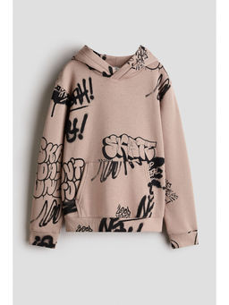 H&M - Boys Beige Printed Brushed-Inside Hoodie