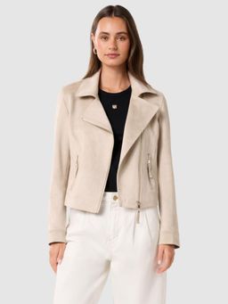 Forever New - Cream Indie Vegan Suede Biker Jacket
