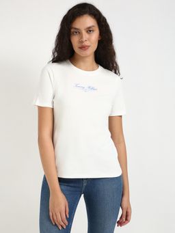 Tommy Hilfiger - Womens Solid Off White T-Shirt