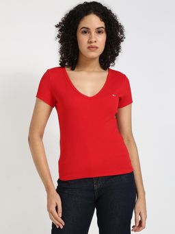 Tommy Hilfiger - Womens Solid Red T-Shirt