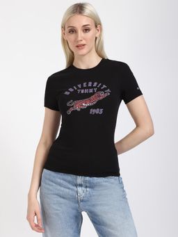 Tommy Hilfiger - Womens Printed Black T-Shirt