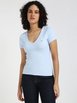 Tommy Hilfiger - Womens Solid Blue T-Shirt