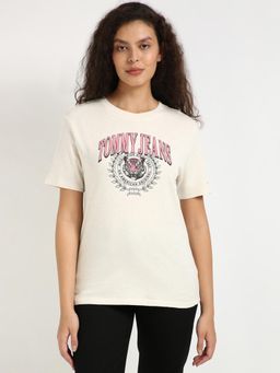 Tommy Hilfiger - Womens Printed Beige T-Shirt