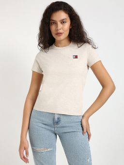 Tommy Hilfiger - Womens Solid Beige T-Shirt