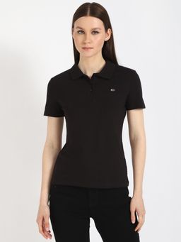 Tommy Hilfiger - Womens Solid Black Polo T-Shirt