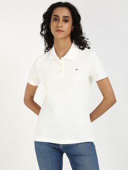 Tommy Hilfiger - Womens Solid White Polo T-Shirt