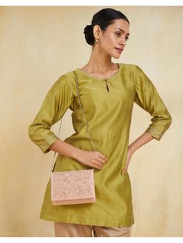 Fabindia - Pink Silk Blend Hand Embroidered Clutch