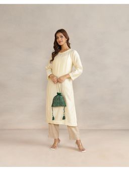 Fabindia - Green Silk Hand Embroidered Potli Bag