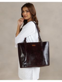 Fabindia - Brown Solid Leather Tote Bag