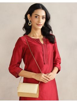 Fabindia - Gold Silk Blend Woven Clutch (S)