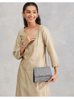 Fabindia - Grey Silk Blend Woven Clutch (M)