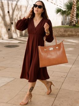 ESBEDA - Tan Classic Crest Handbag with Detachable Strap