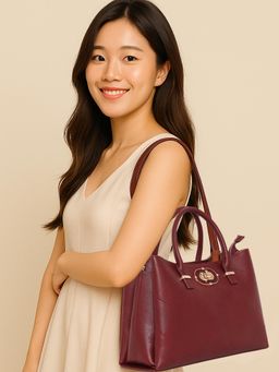 ESBEDA - Maroon Classic Crest Handbag with Detachable Strap