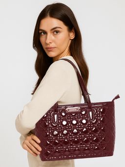 ESBEDA - Maroon Gloss Grid Shopper Tote Bag